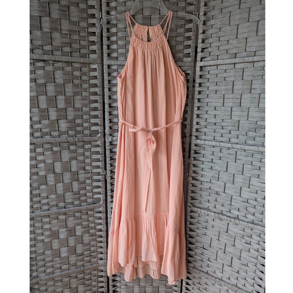 Loft Halter Midi Dress Peach Tiered Ruffle Hem Tie Waist XS‎ Fairy Feminine NWT